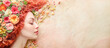 Woman's profile and flowers in the felt style on a felt beige backdrop. Woman's day background