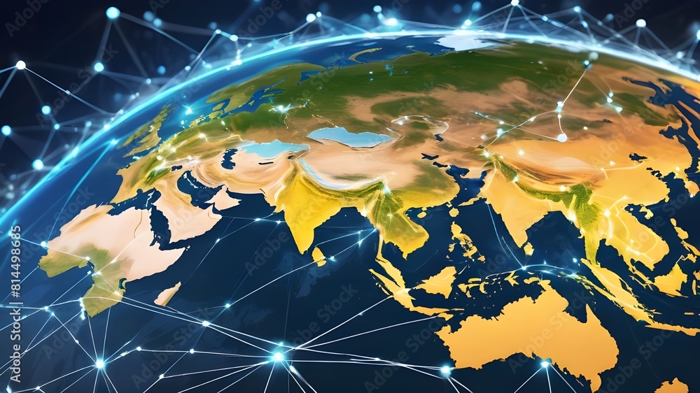 Digital map of Asia, concept of global network and connectivity, data ...