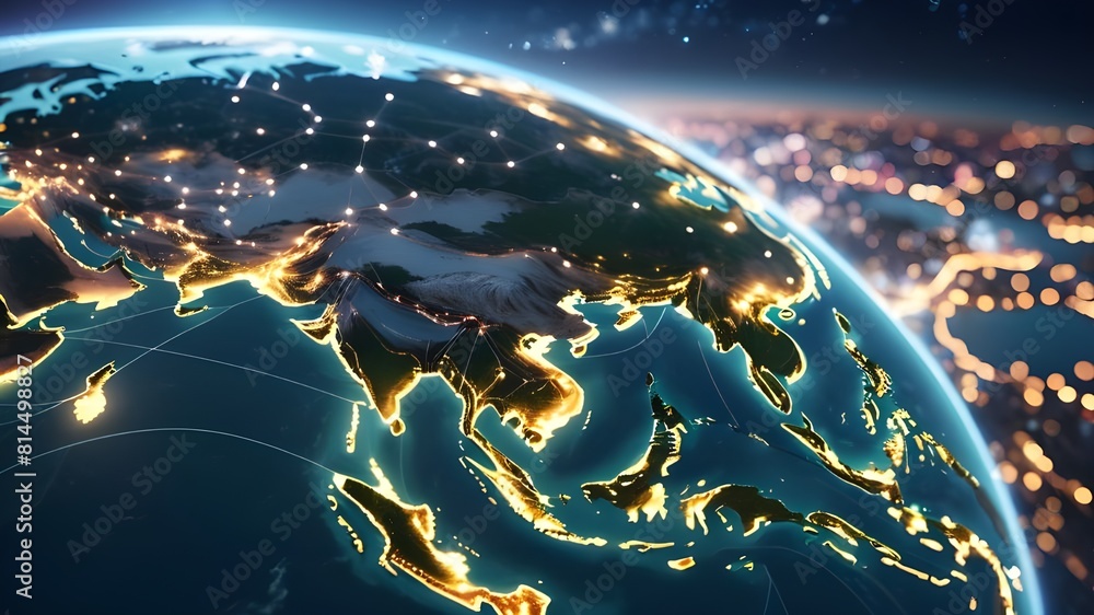 Digital map of Asia, concept of global network and connectivity, data ...