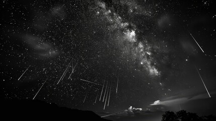 Celestial bodies streak across night sky leaving stardust trails wallpaper