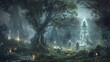 Celestial guardians guarding woods dispelling darkness with light wallpaper