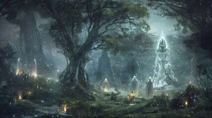 Wall Mural - Celestial guardians guarding woods dispelling darkness with light wallpaper