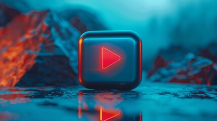 Wall Mural - intro video play button image blue color