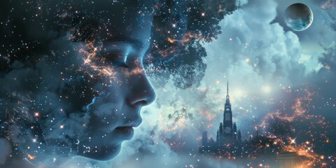 Wall Mural - person in the stardust thinking about the past