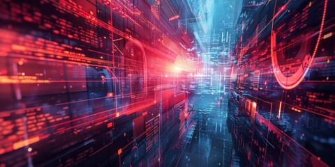 Poster - background technology blue and red data it