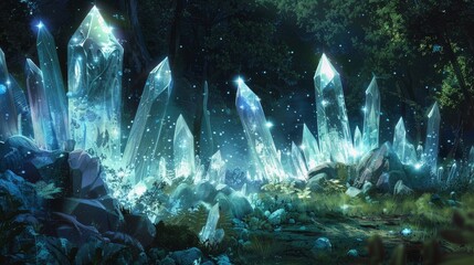 Crystals emerge reflecting moonlight wallpaper