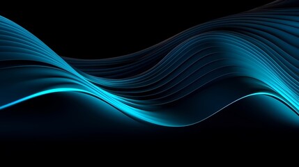 Wall Mural - Digital technology blue and cyan flowing lines poster web page PPT background