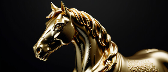 Sticker - 3D print design for interior, wall, wallpaper, canvas. 3d gold Horse on black beautiful texture background. Beautiful 3D print design for interior, wall, wallpaper, canvas. 3d gold leopard on black