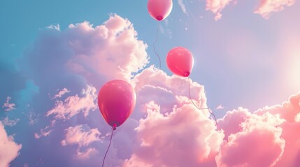 Wall Mural - Balloons float through whimsical pastel sky wallpaper