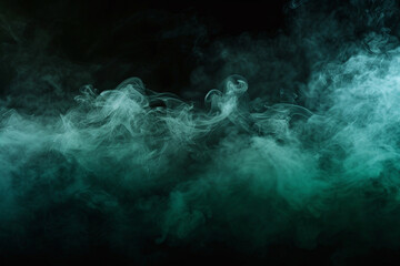 Wall Mural - Abstract backdrop Cloud of green and blue smoke on a black isolated background soft mystery horror design, spooky background texture concept  