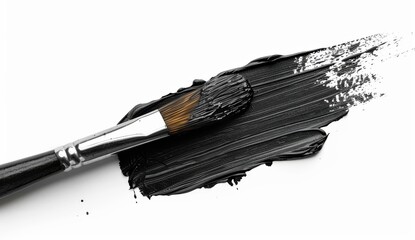 Wall Mural - paint brush in black paint isolated on a white background