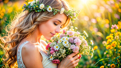 Sticker - Beautiful girl with flowers