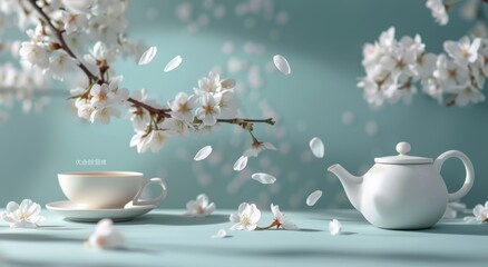 Canvas Print - Tea Pot and Cup on Table