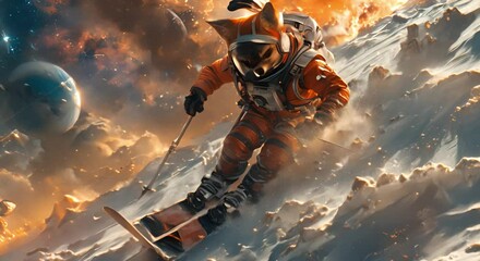 fox wearing astronaut suit in space