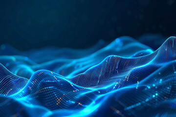 Wall Mural - abstract blue tech background with digital waves, network system with artificial neural connections 