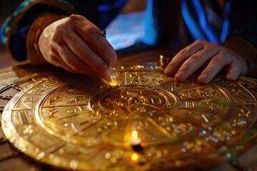 Wall Mural - Close up of person placing candle on gold plate. Suitable for home decor concepts