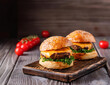 Delicious grilled burgers with cheese and beef. for cafes