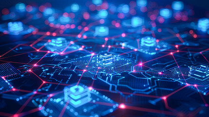 3d illustration of abstract technology background with hexagons and circuit board