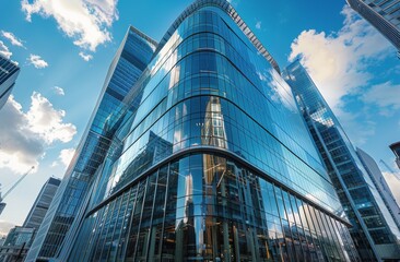 Poster - Towering Glass Skyscraper Amidst Urban Landscape