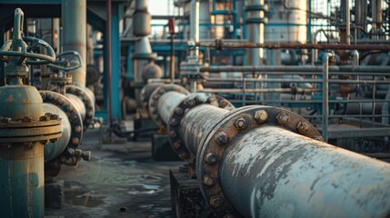 Canvas Print - A view of pipes and valves in a large industrial area. Suitable for industrial concepts.