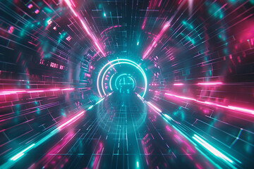 abstract futuristic background portal tunnel with pink blue and green glowing neon moving high speed wave lines and flare lights Data transfer concept Science style wallpaper 