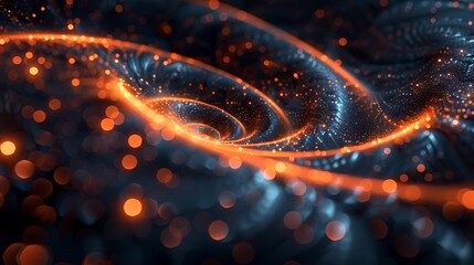 Wall Mural - Digital technology blue and orange flowing lines stars poster PPT background