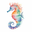 The hippocampus is shown alone on a white background. A watercolor seahorse adds an underwater element to your projects. This cute hippocampus can be used for logos and other purposes.