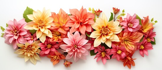 Wall Mural - a stunning bouquet of pink and orange flowers set against a clean white background creating a perfec