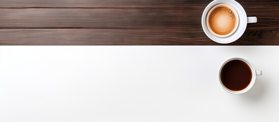 Wall Mural - an isolated white desk with a coffee cup placed in the center provides a clean and empty surface cop