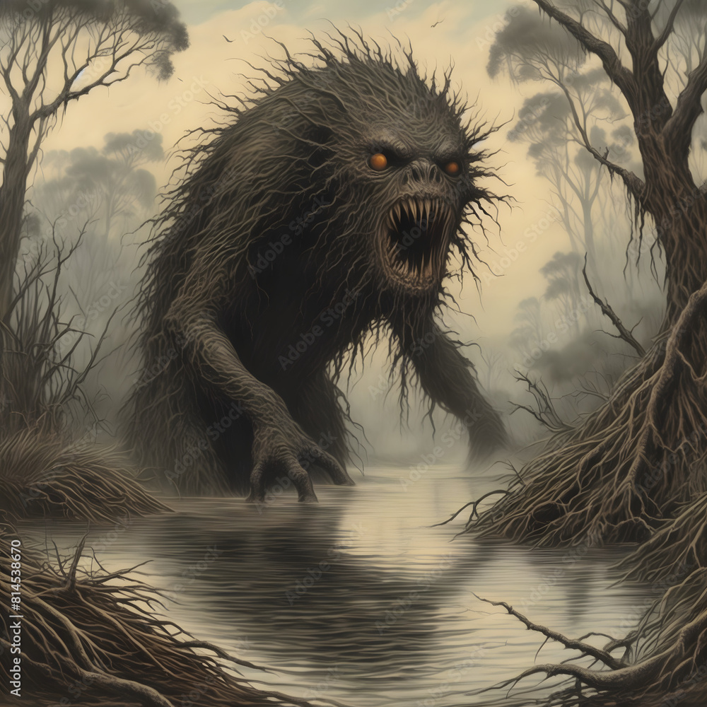 Illustration Stock historic depiction of a bunyip, a mythical creature ...