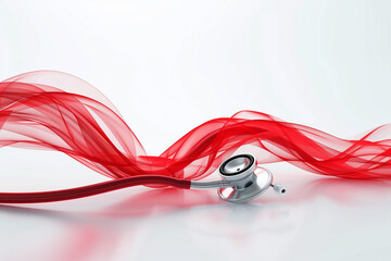 Wall Mural - Abstract Healthcare Concept with Stethoscope and Red Flowing Shapes 