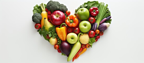 Wall Mural - copy space image of a heart shaped arrangement of fruits and vegetables representing the concept of 