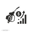 fuel crisis icon, rise in gasoline prices, increase cost oil, flat symbol on white background -  vector illustration