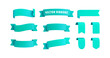 Vector Realistic 3d Ribbons and tags set. Cartoon 3d turquoise ribbons collection on white background. Vintage design element, decorative sticker. Cute folded ribbon for sale banner, advert, app, game