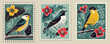 © emilio100 - Set of old postage stamps with birds, row of vintage collection stamps, generated ai