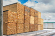 Outdoor timber warehouse with wood plank stacks ready for shipping in Australia