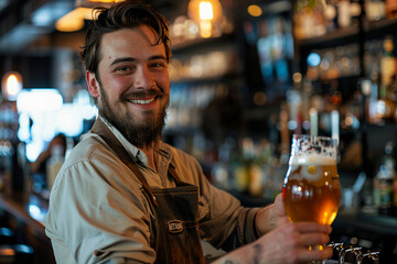 Wall Mural - High skilled barman barista person making shaking cocktails coffee drinks in bar Generative AI picture