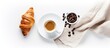 The French breakfast concept is showcased with a delectable pain aux raisins a creamy cappuccino served with a milk pitcher and brewed using a mokka coffee maker The arrangement is complemented by a