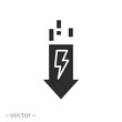 reduce energy charge icon, low consumption electricity, flat web symbol on white background - vector illustration