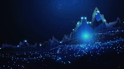 Financial stock curve background. Futuristic technology wave. Infographic curve. Statistical curve. Chart illustration. Blue background with glowing particles. 4K Videos