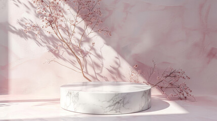 Wall Mural - A white marble pedestal with a tree branch on top of it