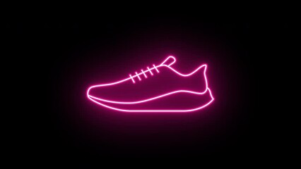 Poster - Neon sport shoe icon animation, flickering emergence and fading. Glowing neon sneaker sign, looped animation. Training footwear, running sneaker, fitness and gym, sport shop. Red, pink, purple colors