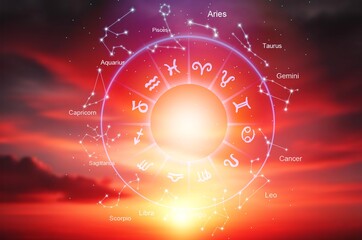 Wall Mural - concept of astrology horoscope inside a big zodiac wheel