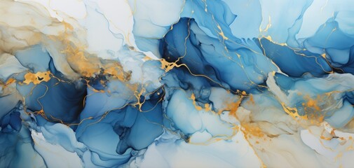 Abstract marble blue and gold background.