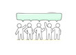Group of people with speech bubble. Icon of community talk, team conversation. Crowd of cute characters speak together. Teamwork, communication concept, vector hand drawn illustration