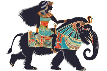 Wall Mural - Egyptian queen riding a gorilla vector simple illustration