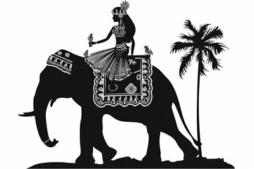 Wall Mural - Egyptian queen riding an elephant vector simple illustration