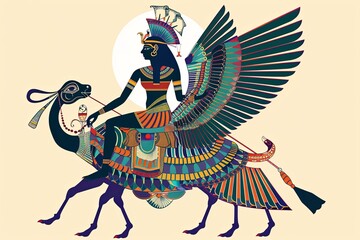 Wall Mural - Egyptian queen riding a holy scarab vector simple illustration