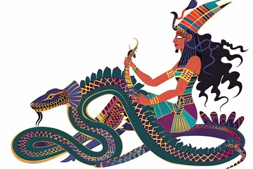 Wall Mural - Egyptian queen riding a snake vector simple illustration