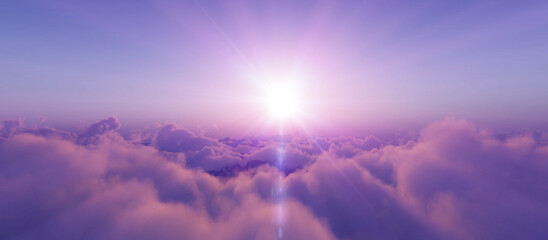 Wall Mural - above clouds fly sunset sun ray
